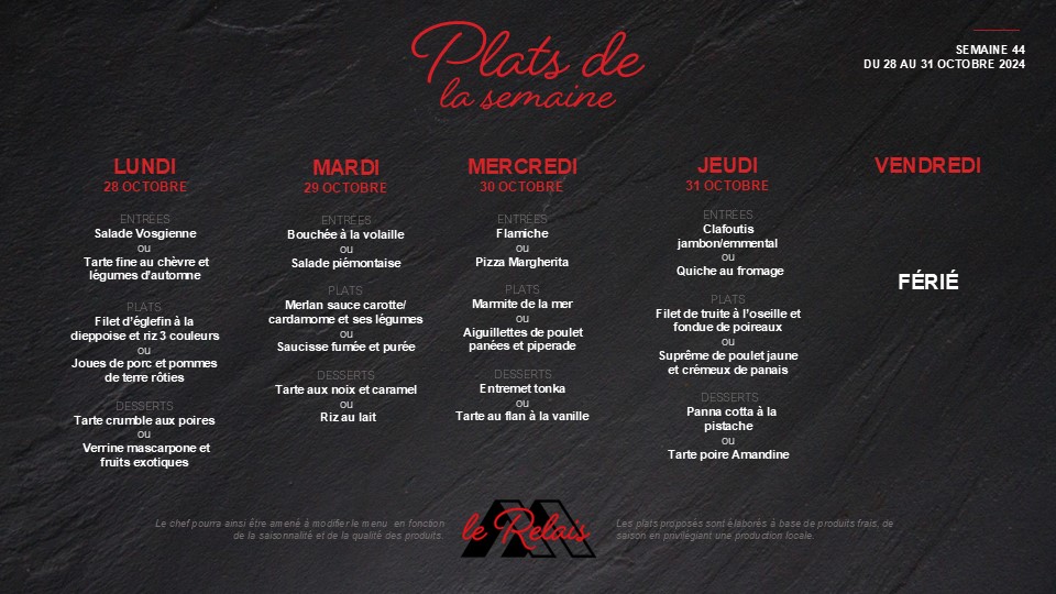 Menu de la semaine