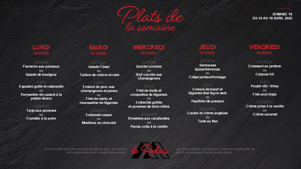 Menu de la semaine