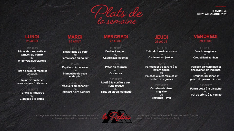Menu de la semaine
