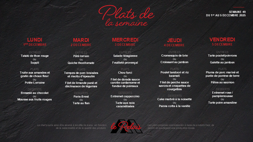 Menu de la semaine