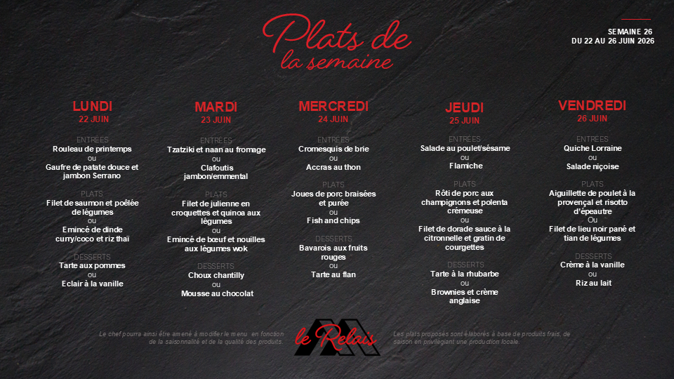 Menu de la semaine