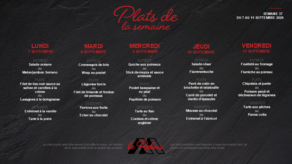 Menu de la semaine